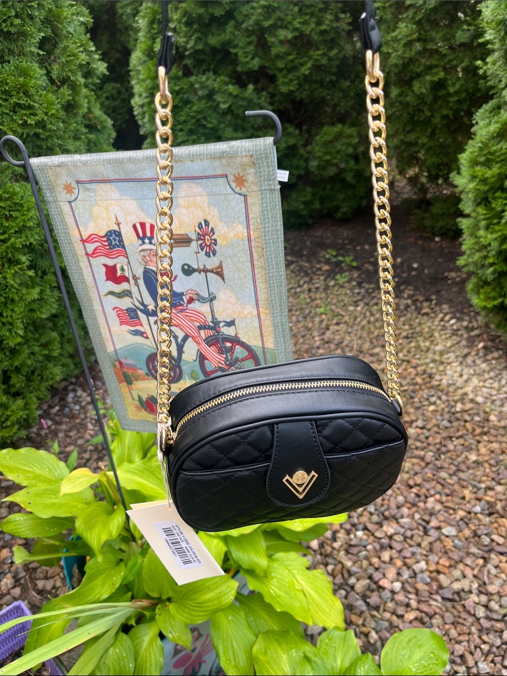 Valentino Orlandi Quilted Black Crossbody Bag w/Gold Chain Strap NWT Retail 129$